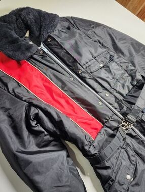 Walls Blizzard Pruf Insulated Snowsuit Mens Large Black Red Vintage Work Coveral